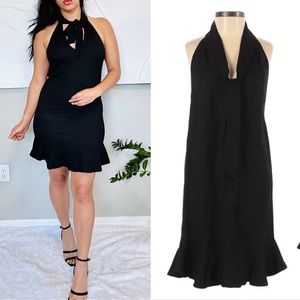 Tufi Duek Black Sleeveless Ruffle V-Neck Mini Dress